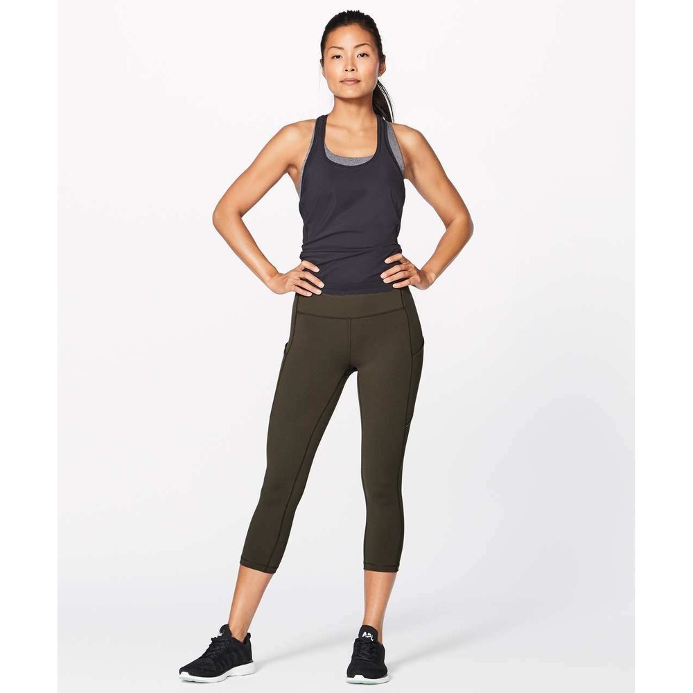 Lululemon Speed Up Crop 21 Dark Olive Green Running Leggings Size 4 W6H80S
